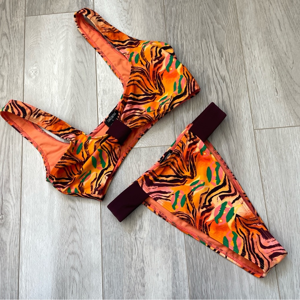 Animal Print Bikni high rise cheeky womens Orange (small) icon swim bright beach